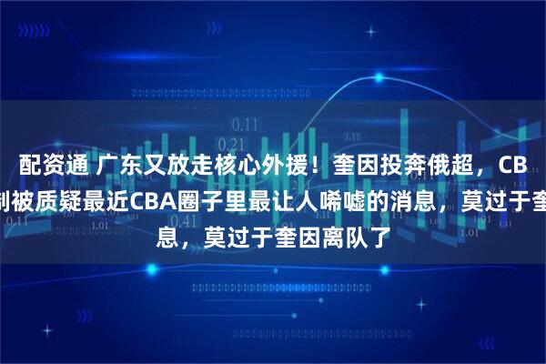 配资通 广东又放走核心外援！奎因投奔俄超，CBA合同机制被质疑最近CBA圈子里最让人唏嘘的消息，莫过于奎因离队了